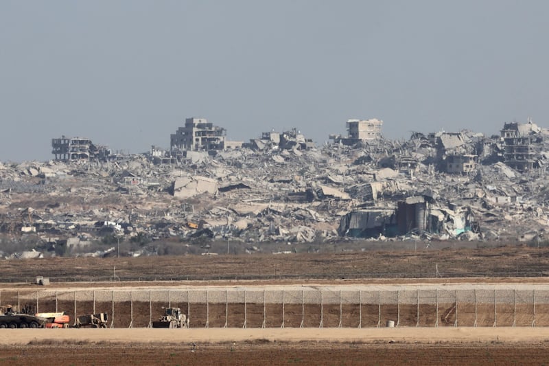 Ruined buildings in the Gaza Strip as seen from the Israeli side of the border. Photograph: EPA