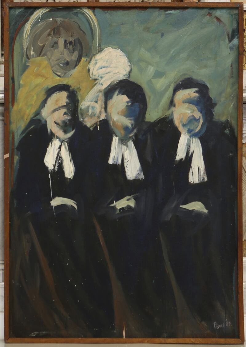 Patricia Hurl: The Kerry Baby Trial (1985), oil on canvas. Courtesy of the artist