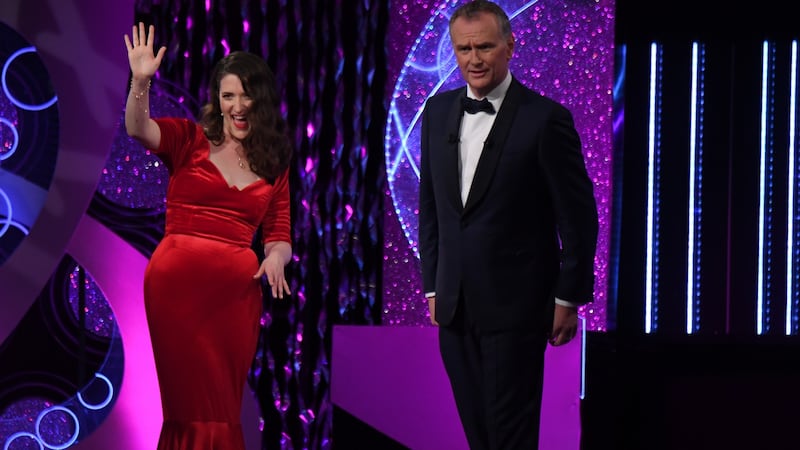 Chicago Rose Katie Callahan on stage with Dáithí Ó Sé in the Festival Dome. Photograph: Domnick Walsh