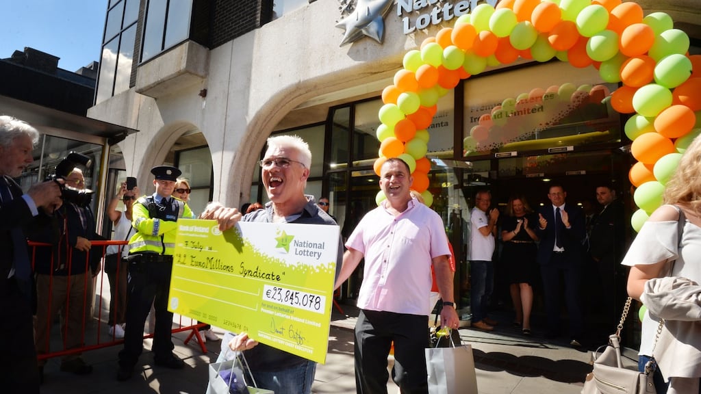 David Doherty and Craig Shearer two of the 22 members of the Dublin Bus lotto winning syndicate from the Broadstone Depot, which won the €23.8 million EuroMillions jackpot in 2016. Photograph: Alan Betson / The Irish Times
