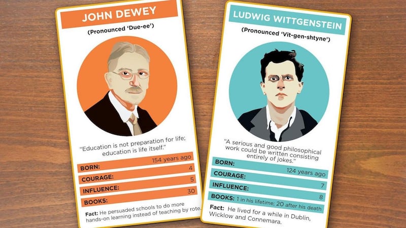 Collectable philosophers: cards for the thinking classroom. Illustration: Dearbhla Kelly/Irish Times Premedia