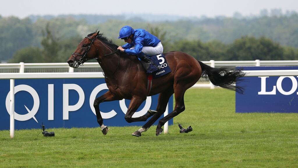 Adayar ridden by jockey William Buick on their way to winning the King George VI And Queen Elizabeth Qipco Stakes at at Ascot. Photograph: Nigel French/PA Wire