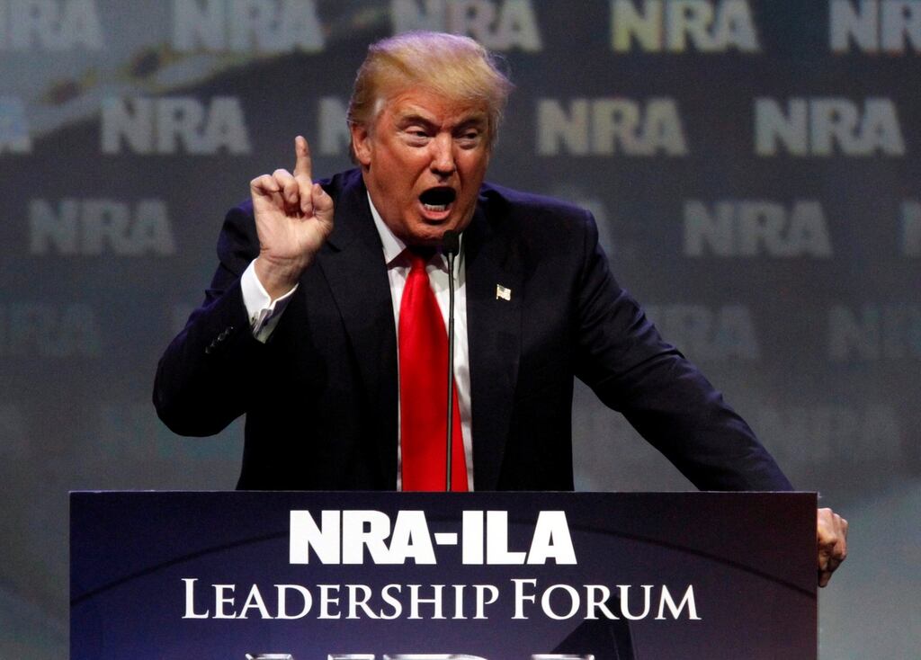 Republican presidential candidate Donald Trump addresses members of the National Rifle Association during a leadership forum at their annual meeting in Louisville, Kentucky, in 2021. Photograph: John Sommers II/Reuters