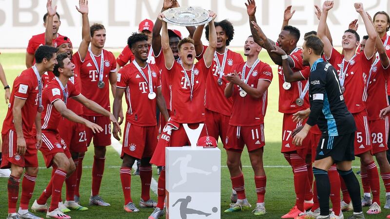 Bayern Munich celebrate their Bundesliga victory. Photograph: Stuart Franklin/EPA