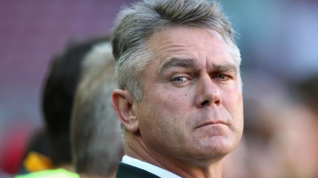 The Springboks are “coached by the fist-pumping, eye-bulging, table-thumping, shall we say expressive Heyneke Meyer.” Photograph: David Rogers/Getty Images.