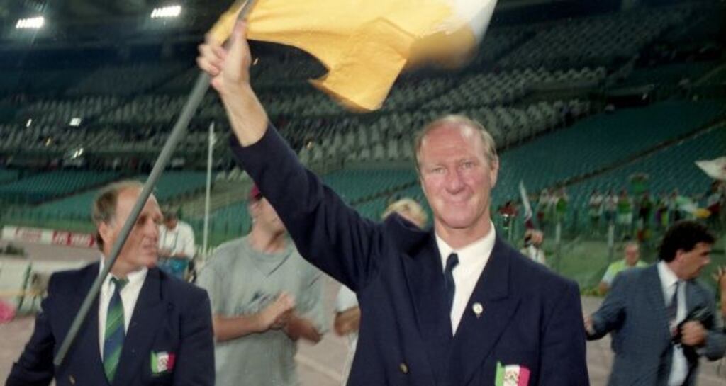 Jack Charlton waves to the Ireland fans after the quarter-final loss to Italy at the 1990 World Cup. Photo: Billy Stickland/Inpho