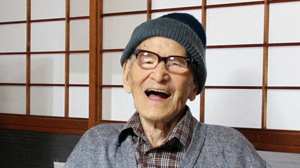 Jiroemon Kimura  after he was presented last October with the certificate of the world’s oldest living man from Guinness World Records. AP Photo/Kyotango City, File