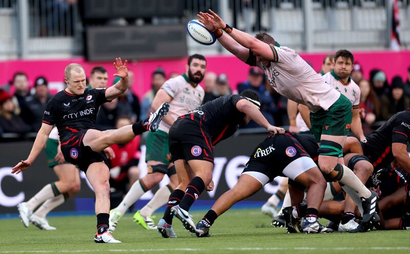 Connacht's Gavin Thornbury attempts to block a kick from Saracens’ Aled Davies. Photograph: James Crombie/Inpho