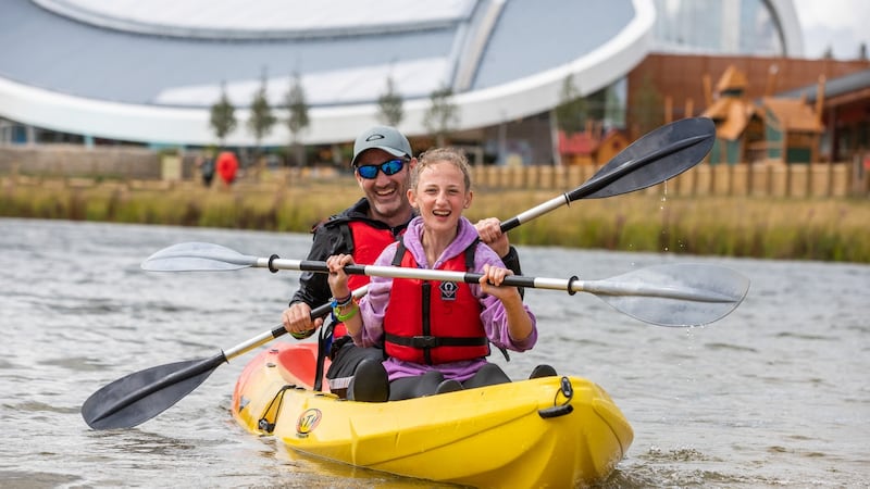 Andy and Ciara (12) Murphy kayaking on the lake at Center Parcs. Photograph: Naoise Culhane
