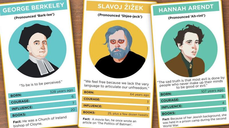Collectable philosophers: cards for the thinking classroom. Illustration: Dearbhla Kelly/Irish Times Premedia
