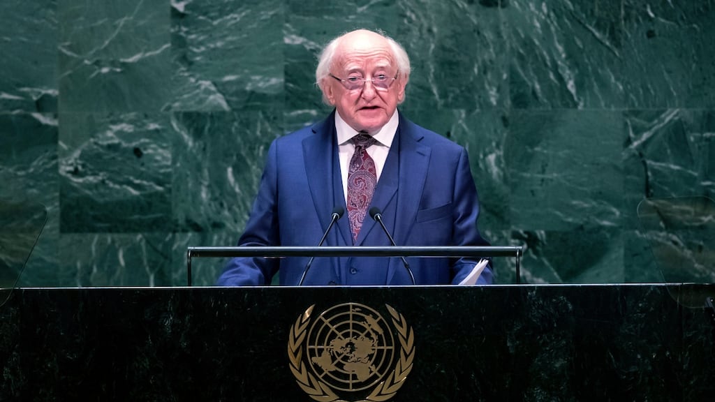 President Michael D Higgins addresses the general debate of the 74th session of the General Assembly of the United Nations at UN headquarters in New York. Photograph: Michael Nagle/EPA