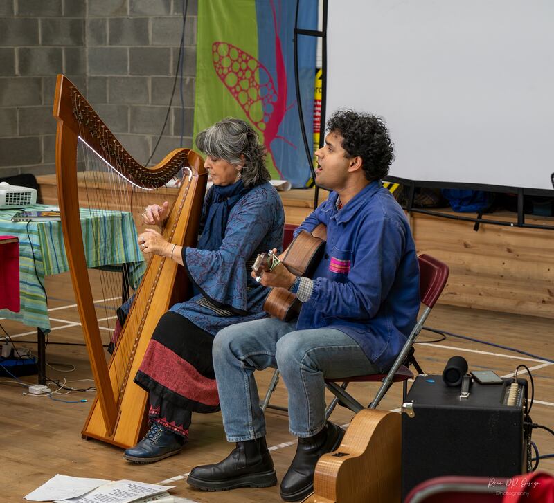 Artists Anna Tanvir and Maninder Singh perform in Vicarstown. Photograph: Rene PR Design