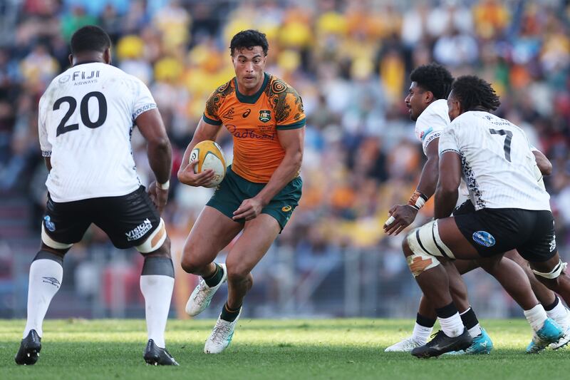 Joseph-Aukuso Suaalii during Australia's game against Fiji on July 6th. Photograph: Matt King/Getty Images