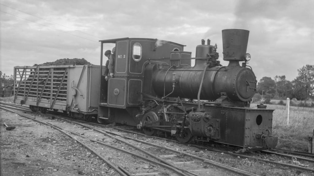 Bord na Móna steam engine, No 2, shunts a single wagon full of turf at Clonsast, Co Offaly on September 26th, 1950. Photograph: Robin N Clements/ Irish Railway Record Society Archive