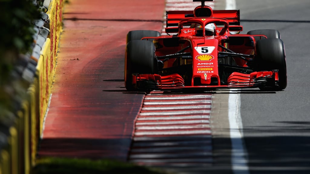 Ferrari’s Sebastian Vettel  during qualifying for the Canadian  Grand Prix at Circuit Gilles Villeneuve in Montreal. Photograph:  Charles Coates/Getty Images