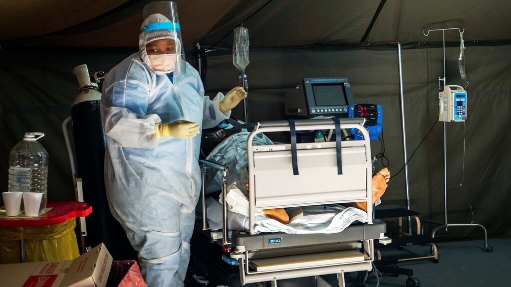 Covid-19 patients being treated at the Tshwane District Hospital in Pretoria, South Africa, on Friday. Photograph:  Jerome Delay/AP