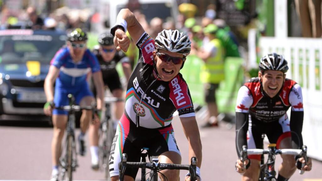Kirill Pozdnyakov winning the fourth stage of the An Post Rás from Listowel to Glengarriff.