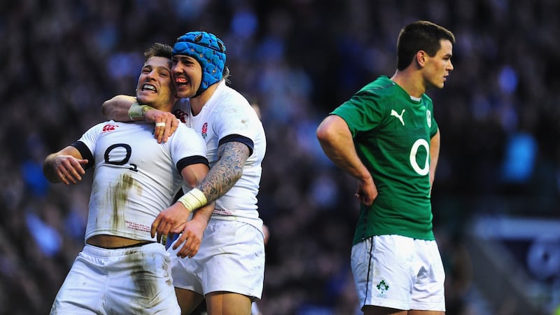 England scrumhalf Danny Care celebrates after scoring in 2014. Photo: Stu Forster/Getty Images