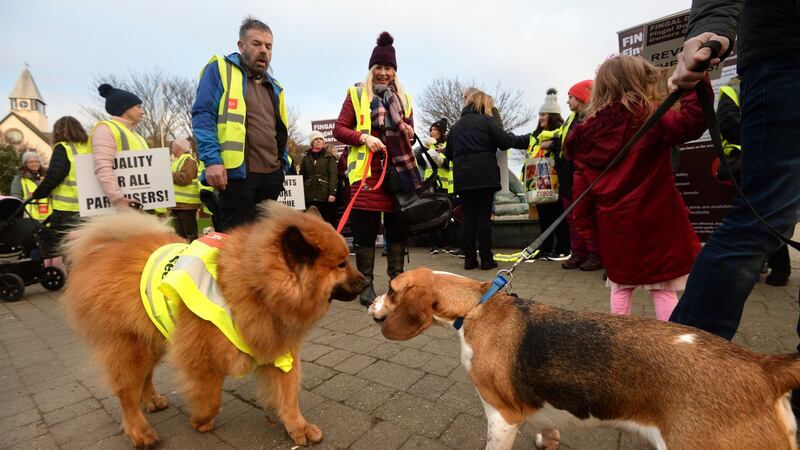The Fingal Dog Owners Group held a protest march calling on Fingal County Council to reverse new restrictions. Photograph: Dara Mac Dónaill/The Irish Times