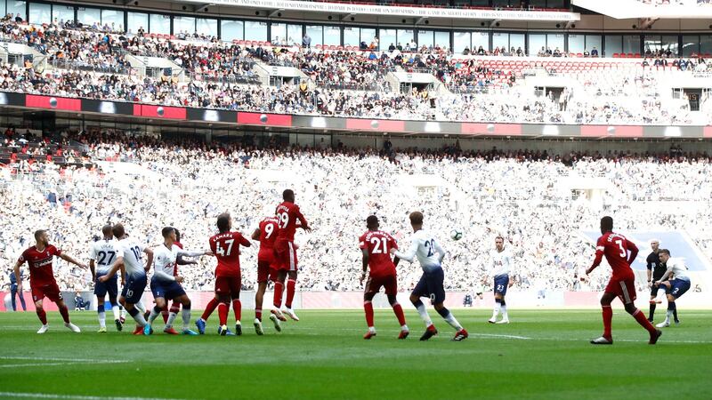 Kieran Trippier restores Tottenham’s lead against Fulham with a stunning free-kick. Photograph: Julian Finney/Getty