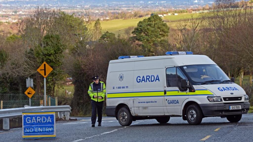 A Garda roadblock yesterday near where the body of a man was found at  Bohernabreena Road, Tallaght, Co Dublin. Photograph: Eric Luke/The Irish Times