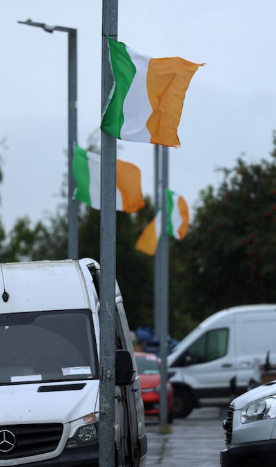 Tricolour flags pictured on lamp-posts in an estate in Quarryvale, Clondalkin, Dublin on Monday, September 1st. Photograph: Colin Keegan/ Collins