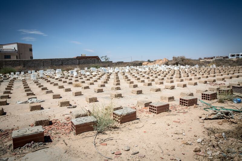 A cemetery outside Tunisian port city of Sfax is full of numbered graves filled with unidentified bodies, including some who died at sea. Photograph: Sally Hayden.