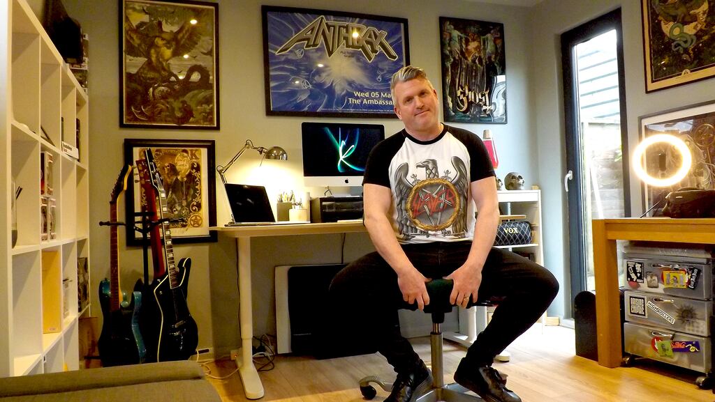 Oran O’Beirne in the custom-built office at the end of his garden in Kildare, which allowed him to stop renting an office in Dublin city centre.