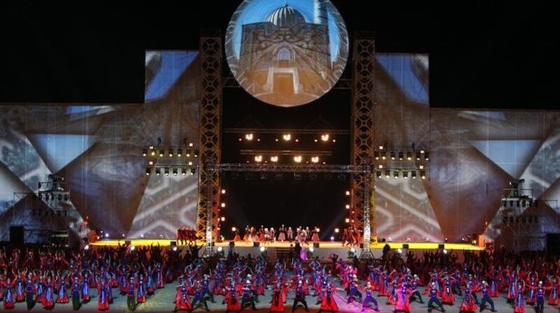 Dancers at the opening ceremony on Saturday. Photograph: Igor Kovalenko/EPA