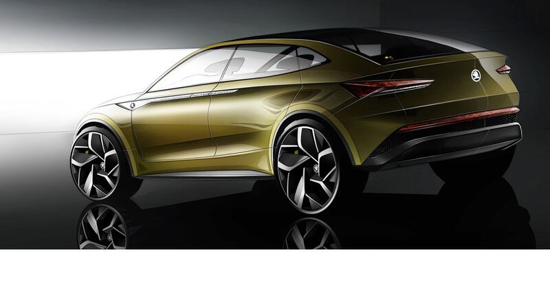 The Vision E is Skoda’s working on the Volkswagen Group’s MEB electric car architecture, an all-electric SUV coupe with a 500km range and robotic driving.