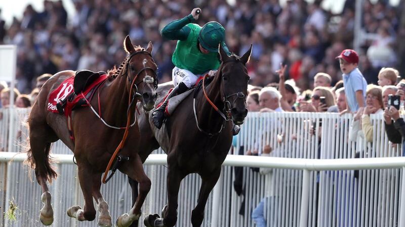 Borice ridden by jockey Luke Dempsey on the way to winning the thetote.com Galway Plate at Ballybrit. Photograph: Brian Lawless/PA Wire