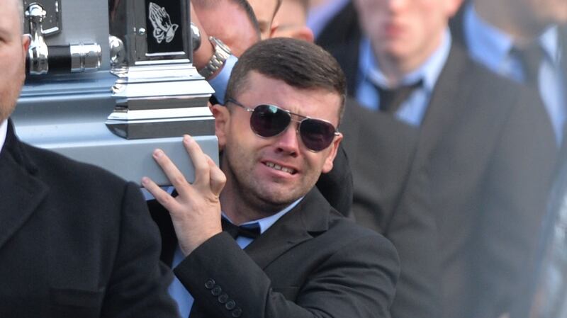 Liam Byrne, brother of David Byrne during his Funeral at St Nicholas of Myra Church on Francis Street