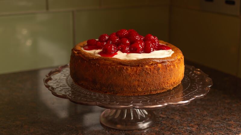 Tara Gartlan’s New York cheesecake with raspberries in a lime marmalade glaze