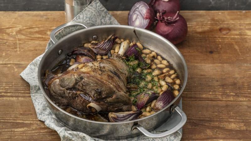 Pot roast lamb with sherry and porcini mushrooms