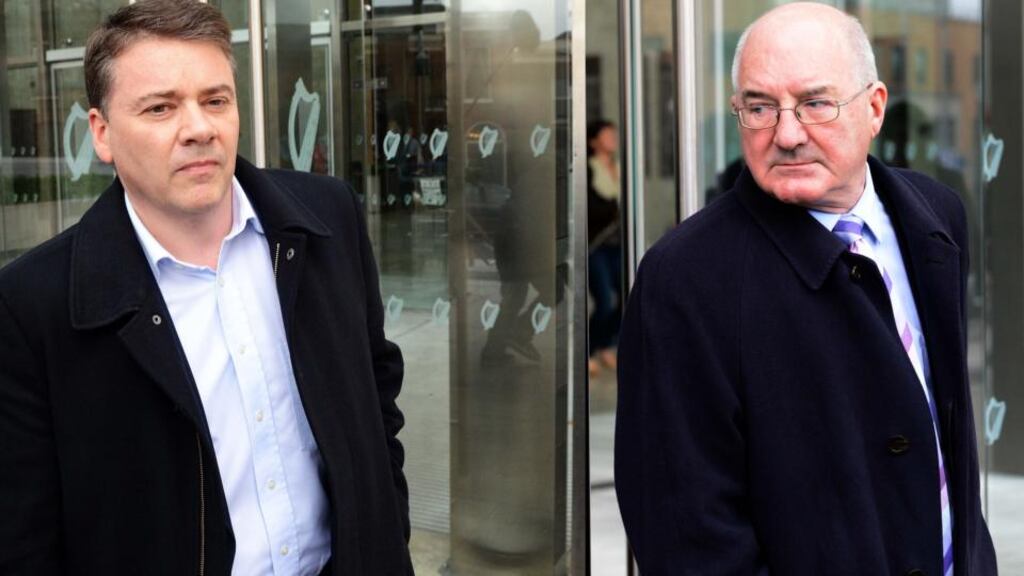 Pat Whelan, (left) former director of Anglo Irish Bank , and Willie McAteer, former director of finance, were found guilty earlier this month of providing unlawful loans to 10 property developers in July 2008 to buy shares in the bank, contrary to section 60 of the Companies Act. Photograph: Eric Luke / The Irish Times