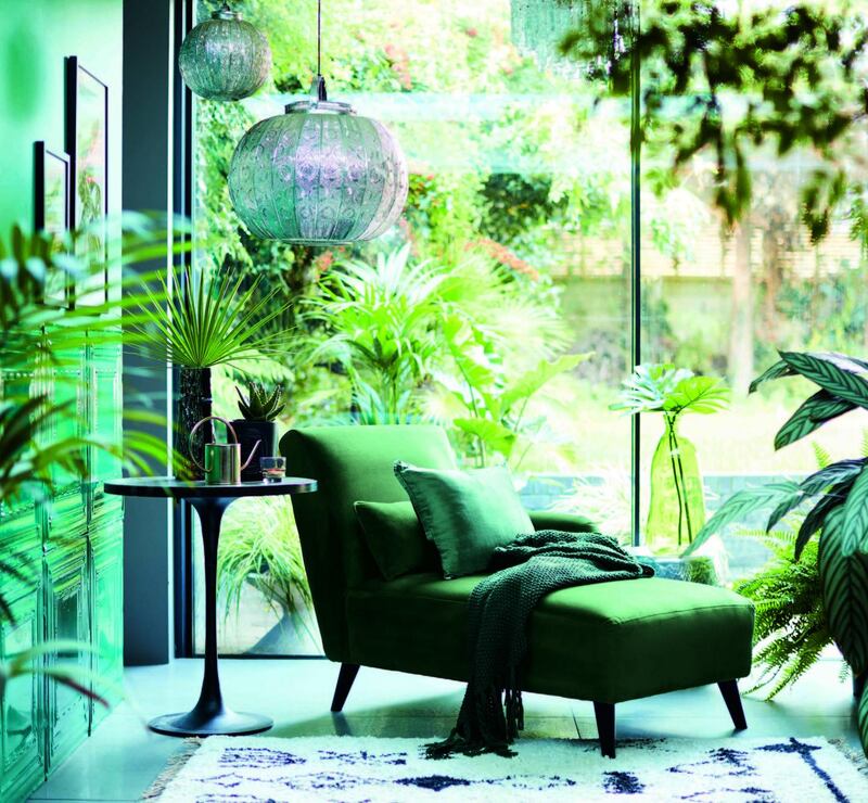 An Evie chaise in on-trend emerald velvet (€549) from DFS