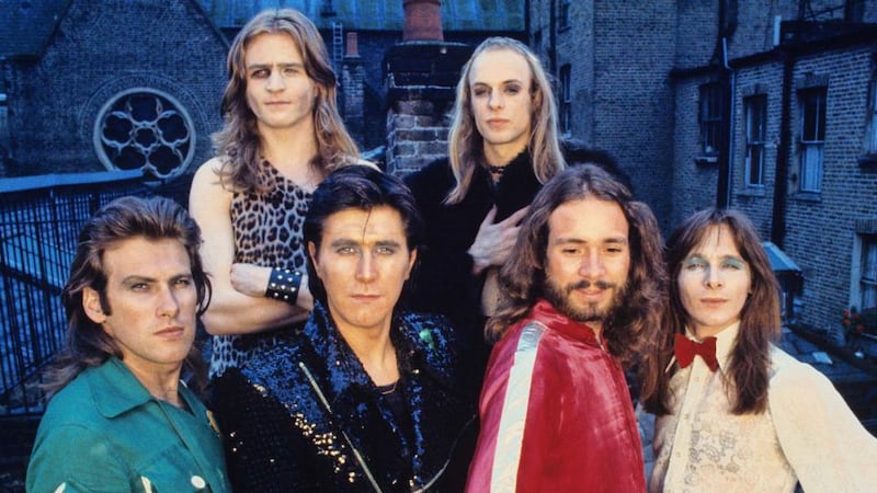 Roxy Music in 1972: The novel derives its title from Roxy’s The Thrill of it All, a song which opened the group’s fourth album, 1974’s Country Life, became a cornerstone of their live act and is poised at the moment when early Roxy Music is about to become later. Photograph: Brian Cooke/Redferns