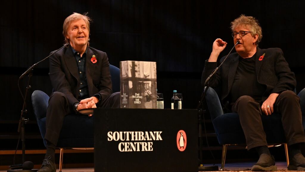 Paul McCartney on stage at the Southbank’s Royal Festival Hall in conversation with Paul Muldoon on Friday November 5th. Photograph: Mark Allan/MPL