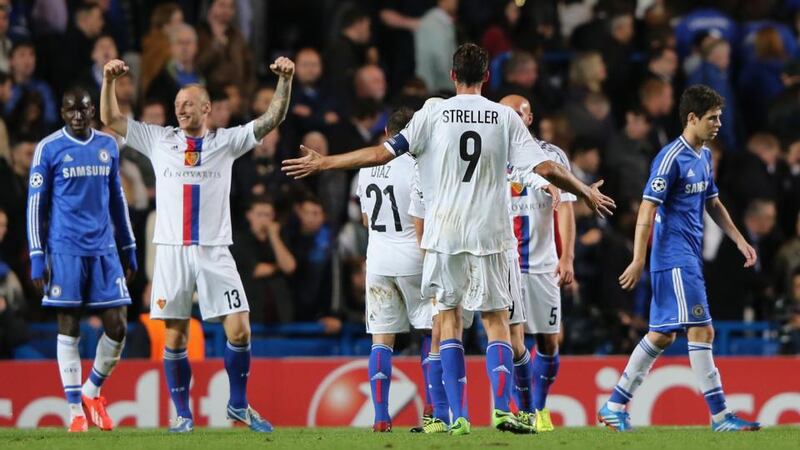 Marco Streller and team-mates celebrate victory over Chelsea. Photograph: Ian Walton/Getty Images