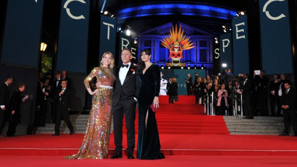 Lea Seydoux, Daniel Craig and Monica Bellucci pose on arrival for the world premiere of ‘Spectre’ at the Royal Albert Hall in London on October 26th, 2015. Photograph: LEON NEALLEON NEAL/AFP/Getty Images
