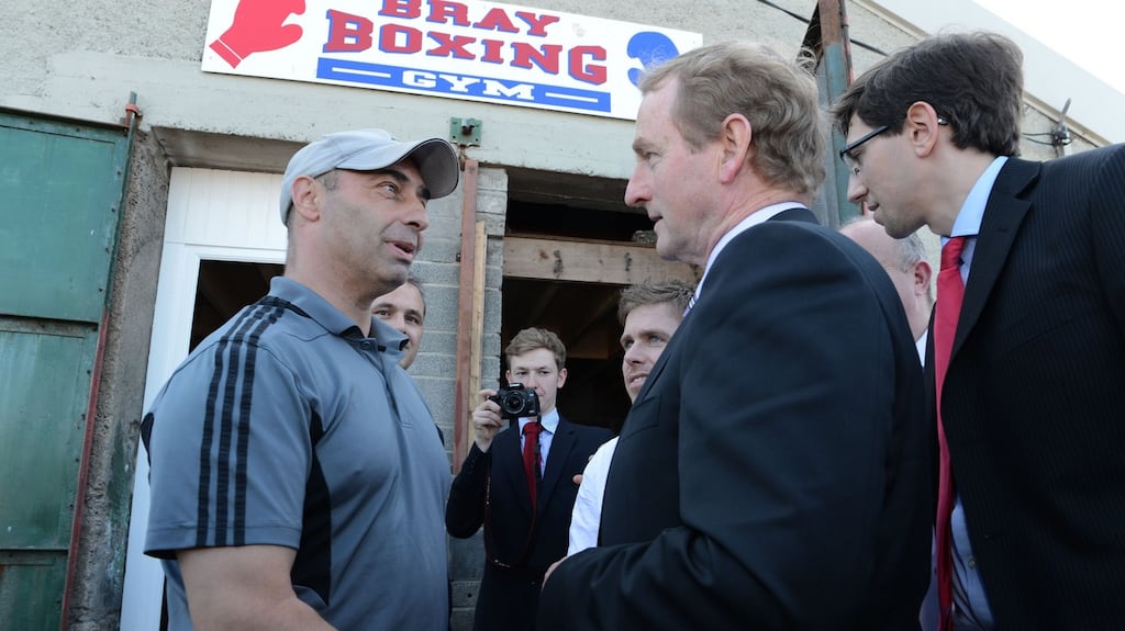 A 2012 file photograph of boxing coach Peter Taylor with then taoiseach Enda Kenny at the Bray Boxing Club. File photograph: Cyril Byrne/The Irish Times