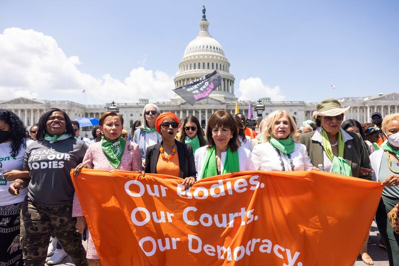 Democratic Congresswomen protest outside the Supreme Court in July after it eliminated the federal constitutional right to a termination. Democrats had hoped the issue would galvanise support, but inflation and crime have taken precedence among voters.  Photograph: Jim Lo Scalzo/EPA