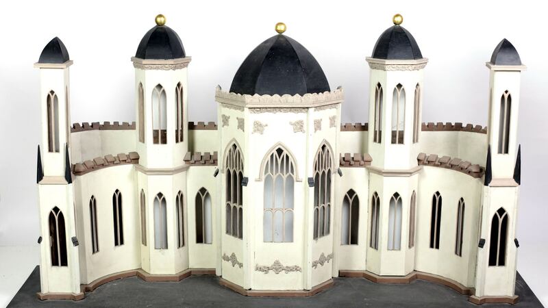 Lot 474: An Irish carved wooden Diorama, model of a Gothic building, €800 - €1,000