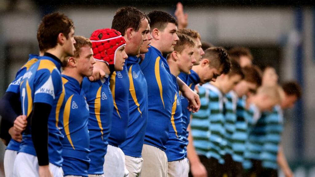 Wilson’s Hospital and St Gerard’s School observe a minute’s silence in memory of former Leinster Schools Administrator, Anne McInerney. Photograph: INPHO/Donall Farmer