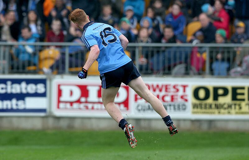 Conor McHugh celebrates scoring a goal for Dublin in the 2014 All-Ireland under-21 final against Roscommon. Photograph: Donall Farmer/Inpho