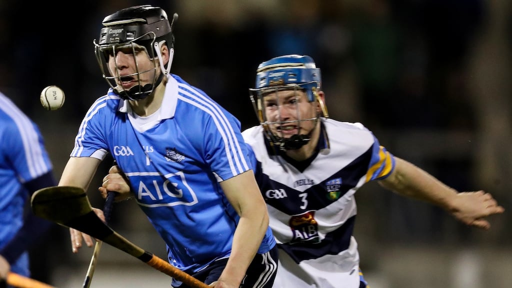 Dublin’s Donal Burke in action against Paddy Hannon of UCD during the Bord na Mona Walsh Cup round two game at Parnell Park. Photograph: Tommy Dickson/Inpho