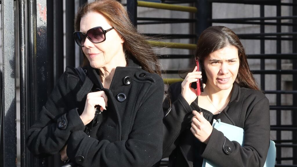Laraine and Christa Johnson leaving the Four Courts after being ordered to vacate a house at Twin Trees, Nerano Road, Dalkey.Photograph: Collins Courts.