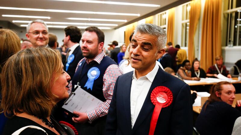 Mayor of London Sadiq Khan visits Wandsworth Town Hall after the local government elections in London. Photograph: Reuters