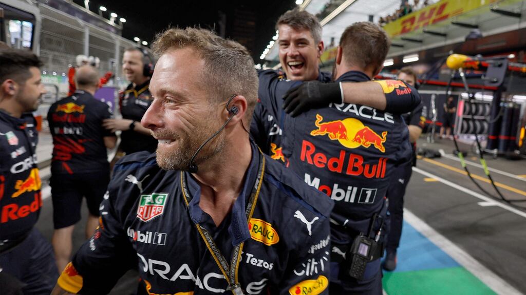 The Red Bull team celebrate winning the 2022 Saudi Arabian Grand Prix. Photograph: Getty Images