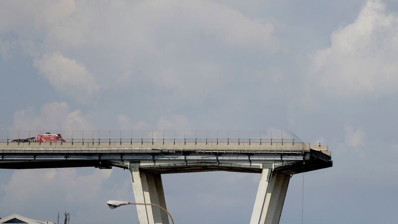 A view of the collapsed Morandi highway bridge in Genoa, Italy.  Photoghraph: Gregorio Borgia/AP